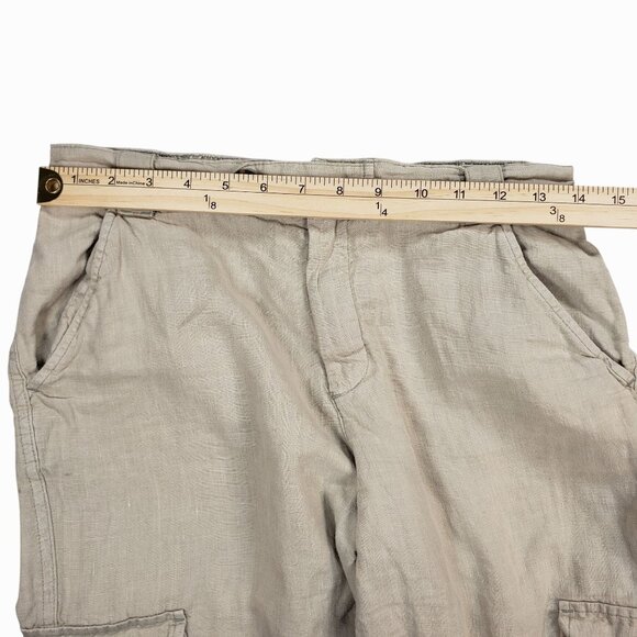 Rachel Roy Linen Cargo Pants Small Lagenlook Cropped Capri Women's Beige - Picture 7 of 8